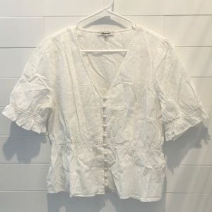 Madewell White Puff Sleeve Blouse. Size L.